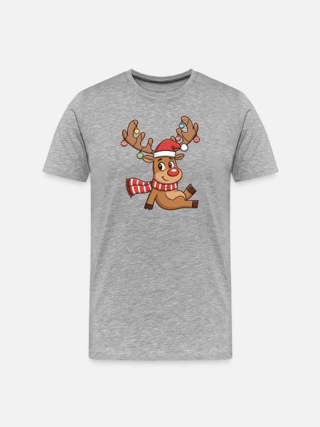Reindeer with lights and scarf - Men's Premium Organic T-Shirt - heather grey