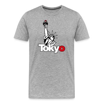 Tokyo Liberty – T-shirt parodie urbaine - T-shirt bio Premium Homme - gris chiné - Devant - Damien (186cm)