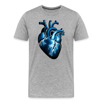 Anatomisches Herz in Blau mit Lebhaften Adern - Männer Premium Bio T-Shirt - Grau meliert - Vorne - Damien (186cm)
