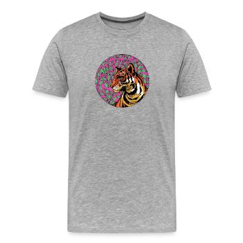 Tiger im rosa Laub - Männer Premium Bio T-Shirt - Grau meliert - Vorne - Damien (186cm)