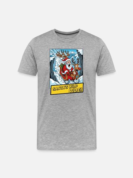 Tshirt Santa Wild Ride Winterabenteuer - Männer Premium Bio T-Shirt - Grau meliert