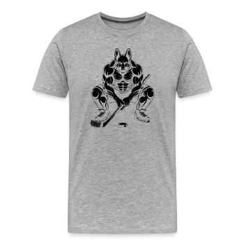 Muskulöser Schäferhund Eishockeyspieler Silhouette - Männer Premium Bio T-Shirt - Grau meliert - Vorne - Damien (186cm)