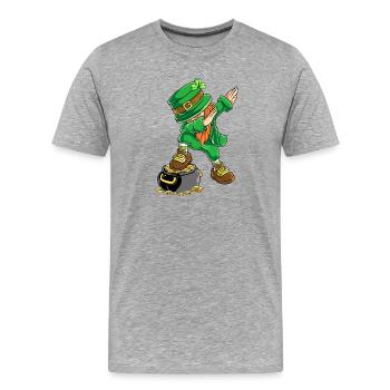 Dabbing Leprechaun St. Patrick's Day Gold Topf-Design - Männer Premium Bio T-Shirt - Grau meliert - Vorne - Damien (186cm)