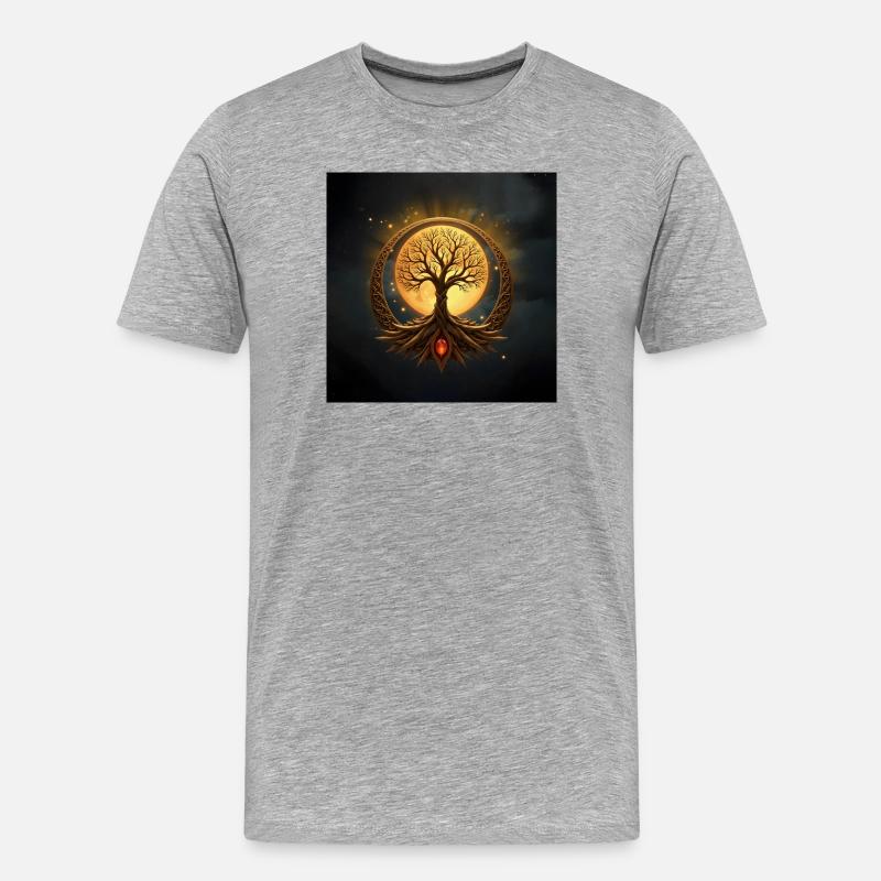 Goldener Mondkreisbaum - Männer Premium Bio T-Shirt - Grau meliert