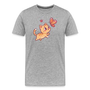Chaton et Papillon en Joie - T-shirt bio Premium Homme - gris chiné - Devant - Damien (186cm)