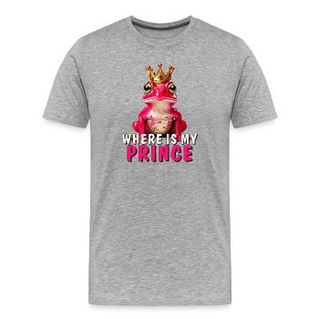 GRENOUILLE Où est mon Prince - T-shirt bio Premium Homme - gris chiné - Devant - Damien (186cm)