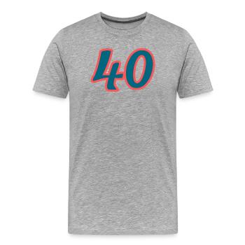 40. 40 ANS. 40e ANNIVERSAIRE. ANNIVERSAIRE 40 ANS. - T-shirt bio Premium Homme - gris chiné - Devant - Damien (186cm)