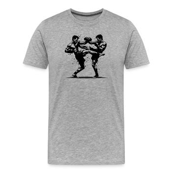 Doppelschlag Thai Boxing der Ring brennt heftig - Männer Premium Bio T-Shirt - Grau meliert - Vorne - Damien (186cm)