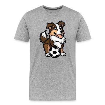 Chien joyeux avec un ballon de foot - T-shirt bio Premium Homme - gris chiné - Devant - Damien (186cm)