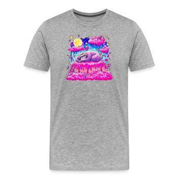Paresseux Pourpre Dormeur sur Gâteau Rose - T-shirt bio Premium Homme - gris chiné - Devant - Damien (186cm)