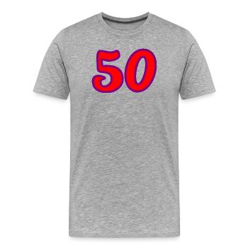 50. 50 ANS. 50e ANNIVERSAIRE. ANNIVERSAIRE 50 ANS. - T-shirt bio Premium Homme - gris chiné - Devant - Damien (186cm)