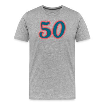 50. 50 ANS. 50e ANNIVERSAIRE. ANNIVERSAIRE 50 ANS. - T-shirt bio Premium Homme - gris chiné - Devant - Damien (186cm)