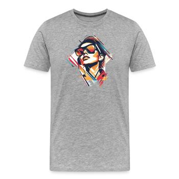 Geometric Pop Art Portrait Sunglasses - Men's Premium Organic T-Shirt - heather grey - Front - Damien (186cm)