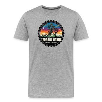 Terrain Titans MTB Sunset Dash - Men's Premium Organic T-Shirt - heather grey - Front - Damien (186cm)
