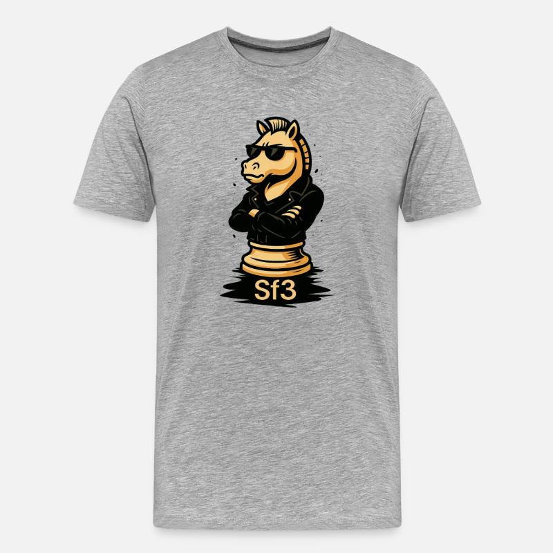 Cooler Schach-Springer Zug Sf3 Reti - Männer Premium Bio T-Shirt - Grau meliert