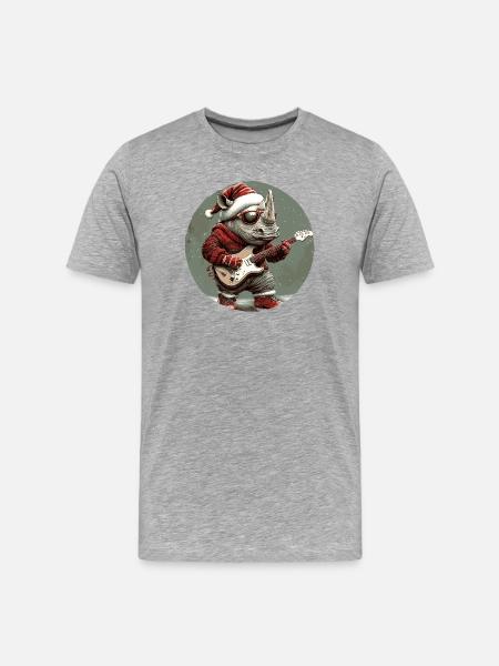 Rhino Christmas Guitar - Men's Premium Organic T-Shirt - heather grey