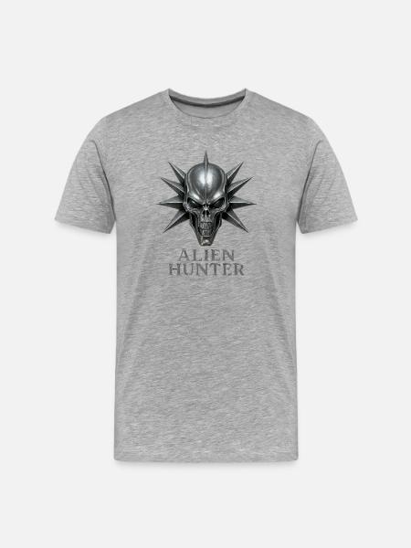 Alien Hunter Schädel-Emblem - Männer Premium Bio T-Shirt - Grau meliert