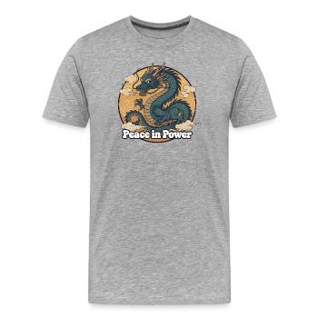 Peace in Power Drache - Männer Premium Bio T-Shirt - Grau meliert - Vorne - Damien (186cm)