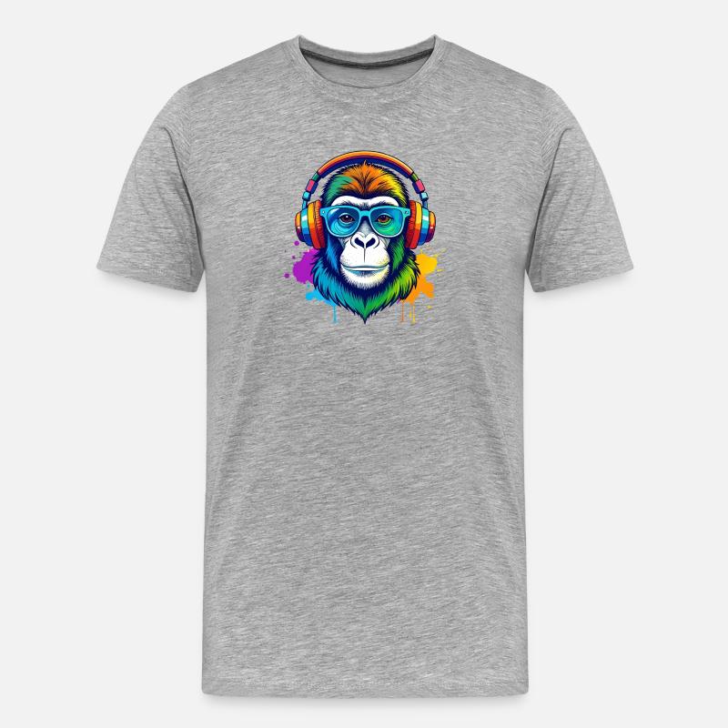 Rainbow Gorilla DJ mit Kopfhörern - Männer Premium Bio T-Shirt - Grau meliert