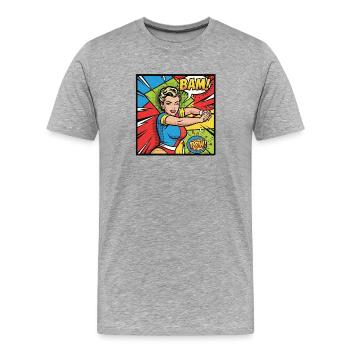 Super-héroïne Pop Art Puissante - T-shirt bio Premium Homme - gris chiné - Devant - Damien (186cm)