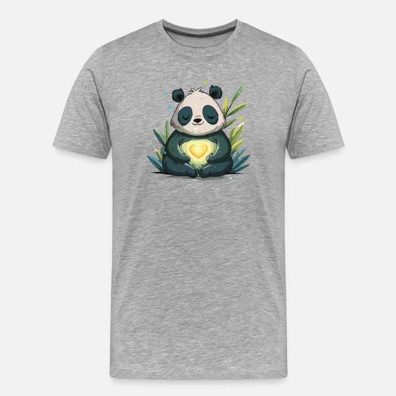 Panda Herzleuchte - Männer Premium Bio T-Shirt - Grau meliert