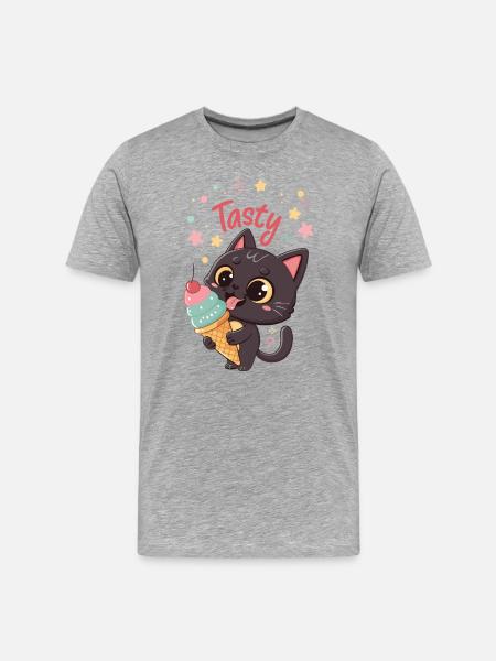 Chat gourmand et crème glacée - Men's Premium Organic T-Shirt - heather grey