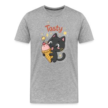 Chat gourmand et crème glacée - Men's Premium Organic T-Shirt - heather grey - Front - Damien (186cm)