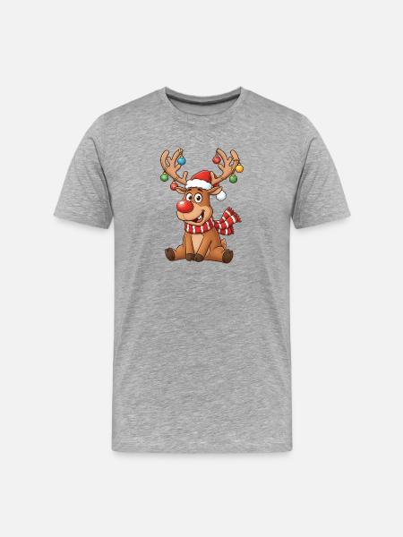 Cute Reindeer Christmas Illustration - Men's Premium Organic T-Shirt - heather grey