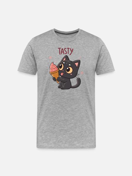 Gourmet-Katze und Eiscreme - Männer Premium Bio T-Shirt - Grau meliert