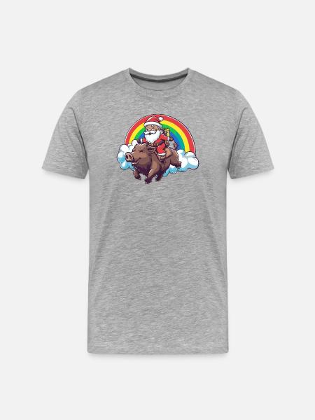 Pig Santa Claus Christmas Wild Boar - Men's Premium Organic T-Shirt - heather grey
