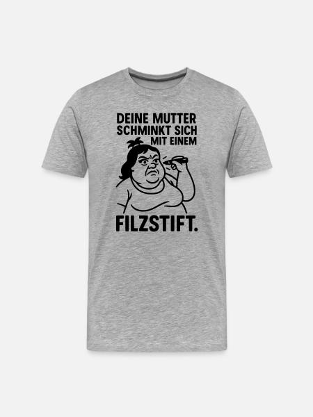 deine mutter witz filzstift schminken - Männer Premium Bio T-Shirt - Grau meliert