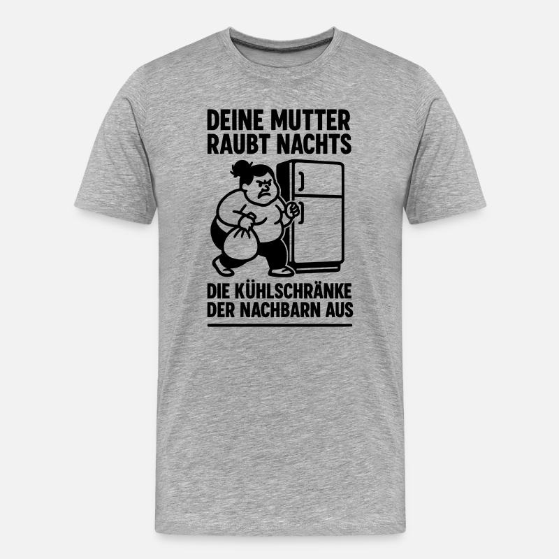 deine mutter witz kühschrank - Männer Premium Bio T-Shirt - Grau meliert