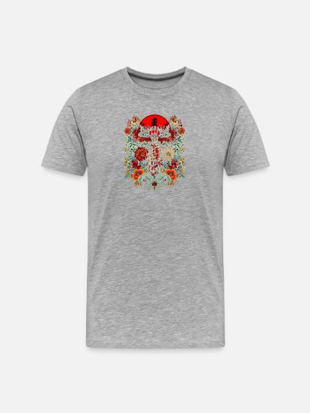 Dragon and flowers around solar - Men's Premium Organic T-Shirt - heather grey