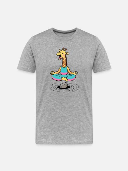 Zen-Giraffe in Lotus-Meditation - Männer Premium Bio T-Shirt - Grau meliert