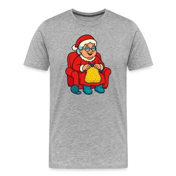Weihnachtsoma strickt im Sessel - Männer Premium Bio T-Shirt - Grau meliert - Vorne - Damien (186cm)