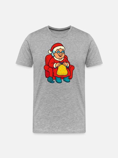 Weihnachtsoma strickt im Sessel - Männer Premium Bio T-Shirt - Grau meliert