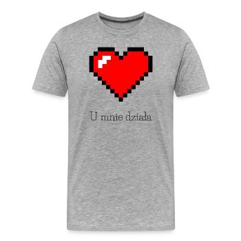 Fromage rouge pixelisé sur fond noir - T-shirt bio Premium Homme - gris chiné - Devant - Damien (186cm)