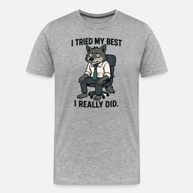 Büro-Wolf mit Krawatte - Männer Premium Bio T-Shirt - Grau meliert
