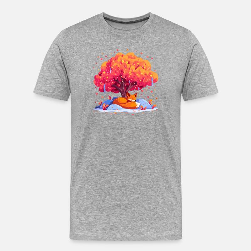 Fuchs unter Herbstbaum - Männer Premium Bio T-Shirt - Grau meliert