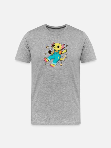 Axolotl joyeux flottant dans l'espace - T-shirt bio Premium Homme - gris chiné