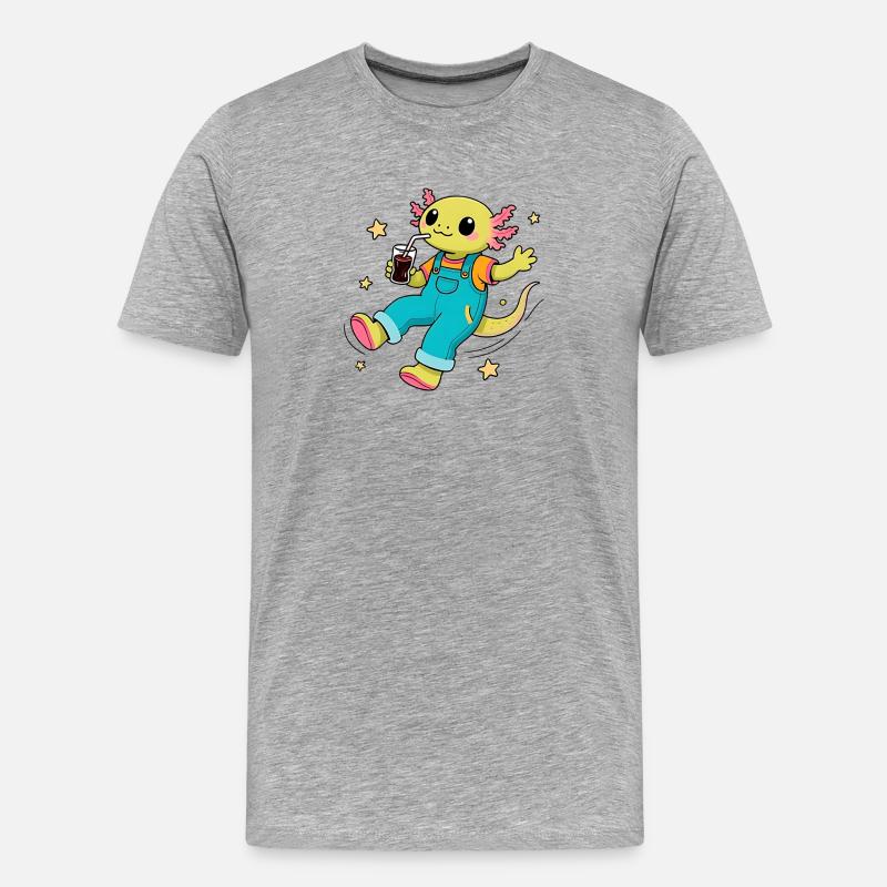 Glücklicher Axolotl, der im All schwebt - Männer Premium Bio T-Shirt - Grau meliert
