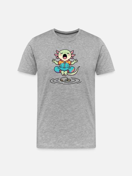 Axolotl Zen in meditation - Men's Premium Organic T-Shirt - heather grey