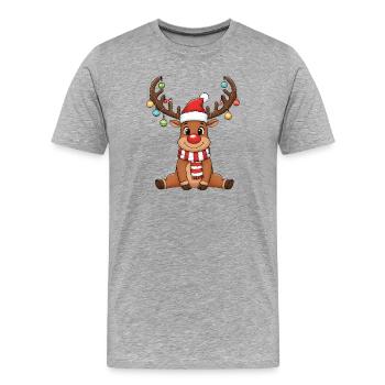 Lustiges Rentier mit roter Nase Weihnachtscartoon - Männer Premium Bio T-Shirt - Grau meliert - Vorne - Damien (186cm)