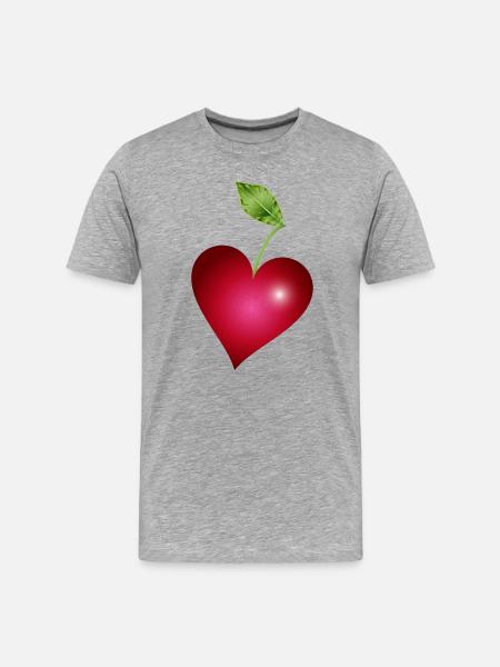 Herzkirsche – süßes fruchtiges Love-Motiv - Männer Premium Bio T-Shirt - Grau meliert