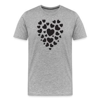 Herzform aus schwarzen Herzen Herzmuster  - Männer Premium Bio T-Shirt - Grau meliert - Vorne - Damien (186cm)