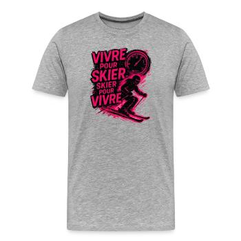 Live to Ski, Ski to Live - Men's Premium Organic T-Shirt - heather grey - Front - Damien (186cm)