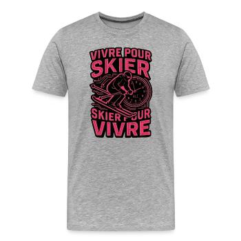 Live to Ski, Ski to Live - Men's Premium Organic T-Shirt - heather grey - Front - Damien (186cm)
