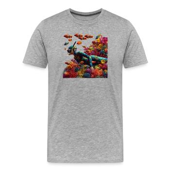 Plongeur sous-marin dans un récif corallien - T-shirt bio Premium Homme - gris chiné - Devant - Damien (186cm)