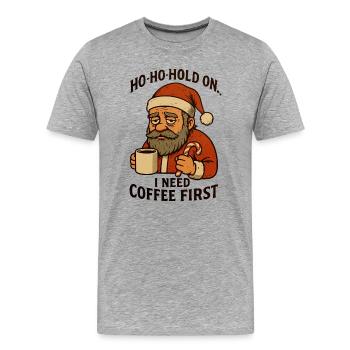 Weihnachts-Santa Kaffee zuerst - Männer Premium Bio T-Shirt - Grau meliert - Vorne - Damien (186cm)
