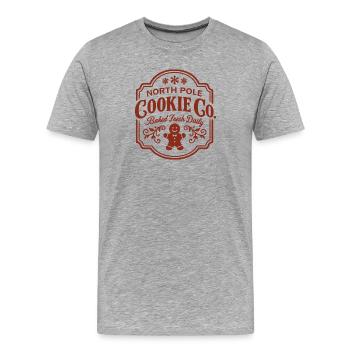 Logo de la Cookie Co du Pôle Nord avec pain d’épices - T-shirt bio Premium Homme - gris chiné - Devant - Damien (186cm)